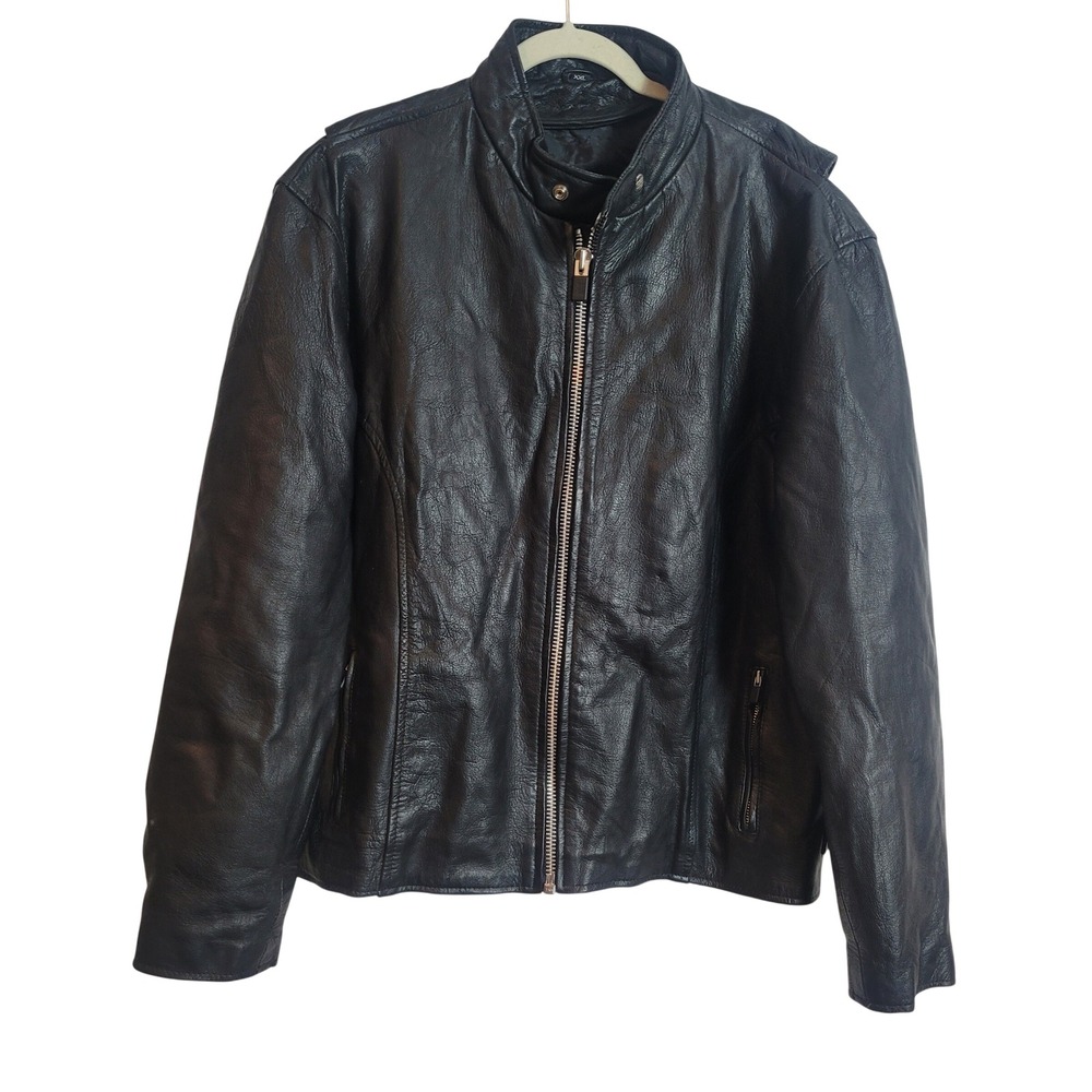 Interstate Leather Men Black Genuine Leather Biker Cafe Racer Jacket XXL Vintage